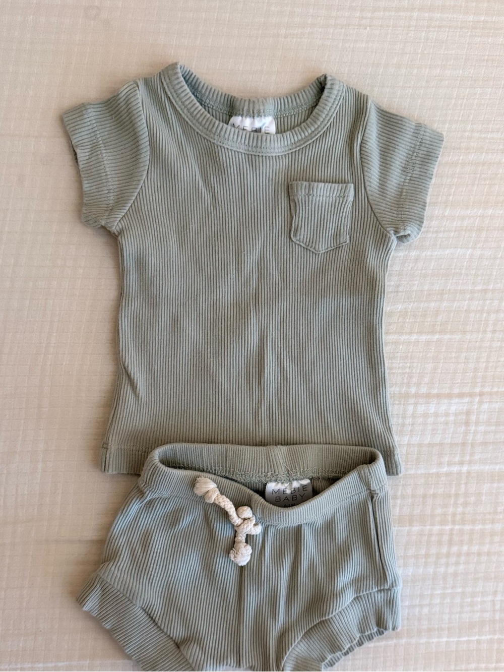 Mebie Baby Ribbed Two-Piece Set in Sage- EUC- 0-3 Months